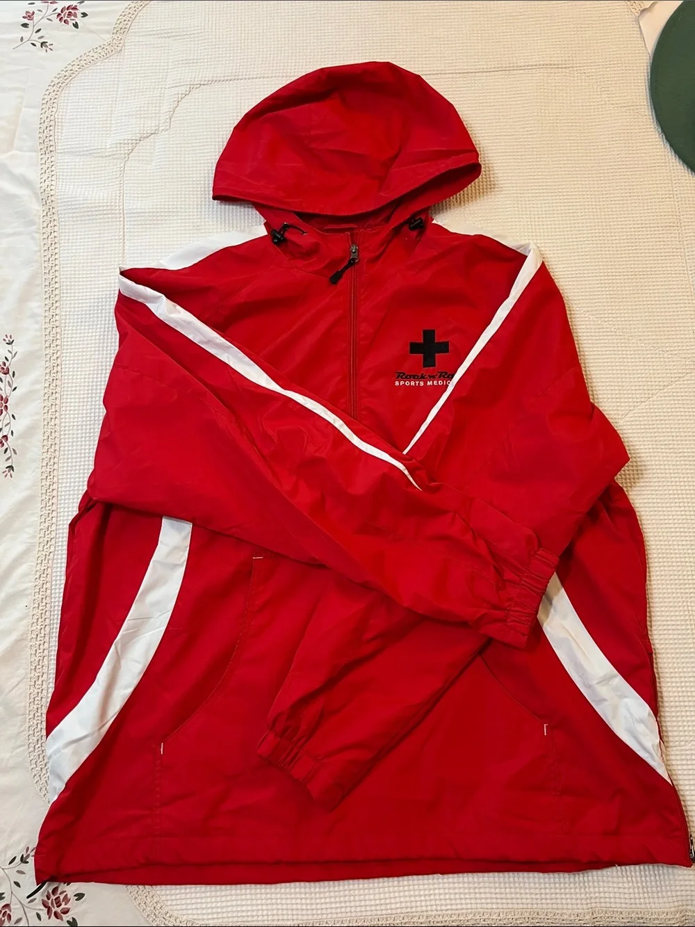 Sport-Tek Red & White Hooded Windbreaker